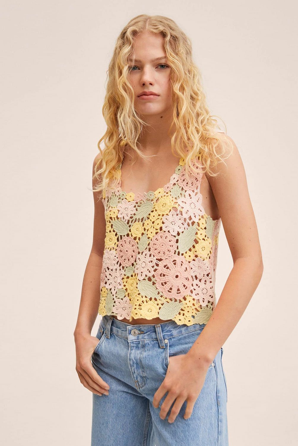 Mango - Mango Top Crochet Algodón Jardin Mujer