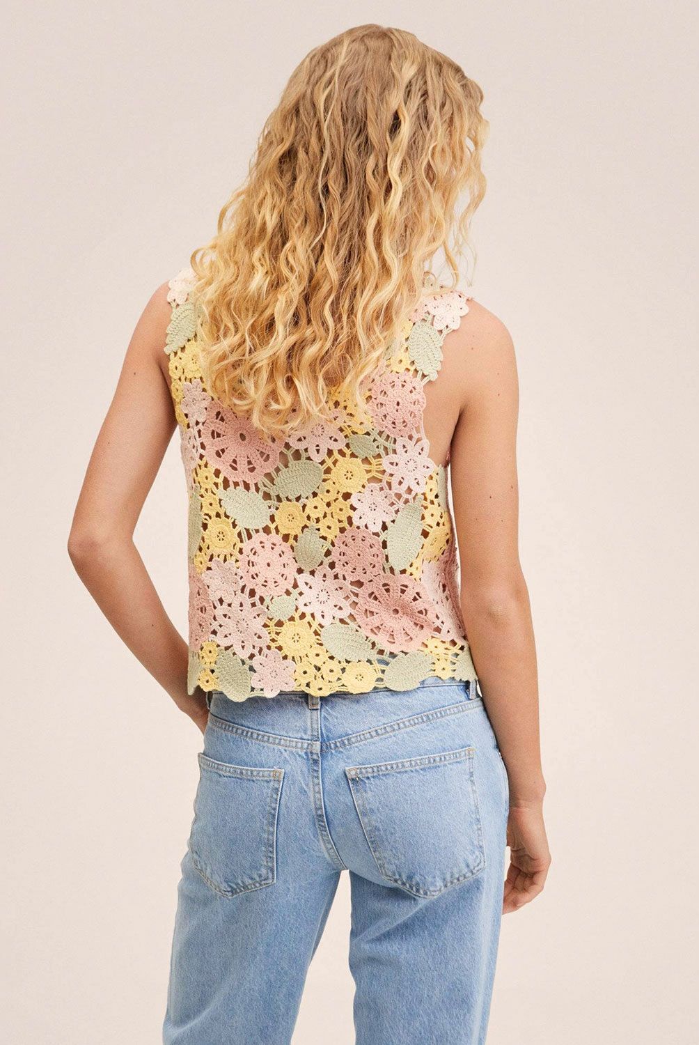 Mango - Mango Top Crochet Algodón Jardin Mujer