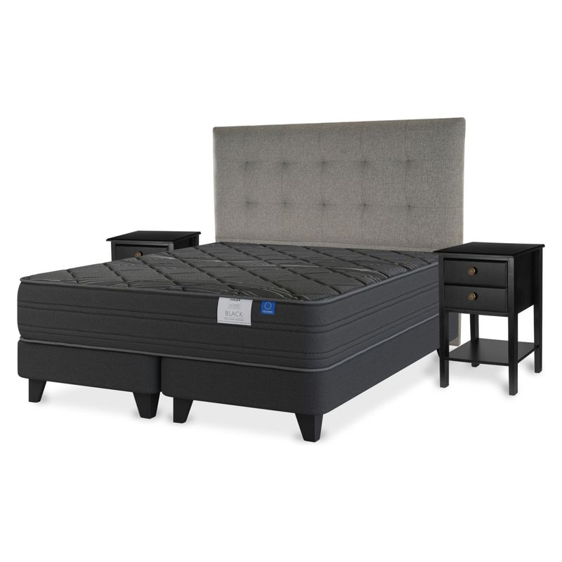 FLEX - Cama Europea Flex Black 2 Plazas Mueble + Respaldo