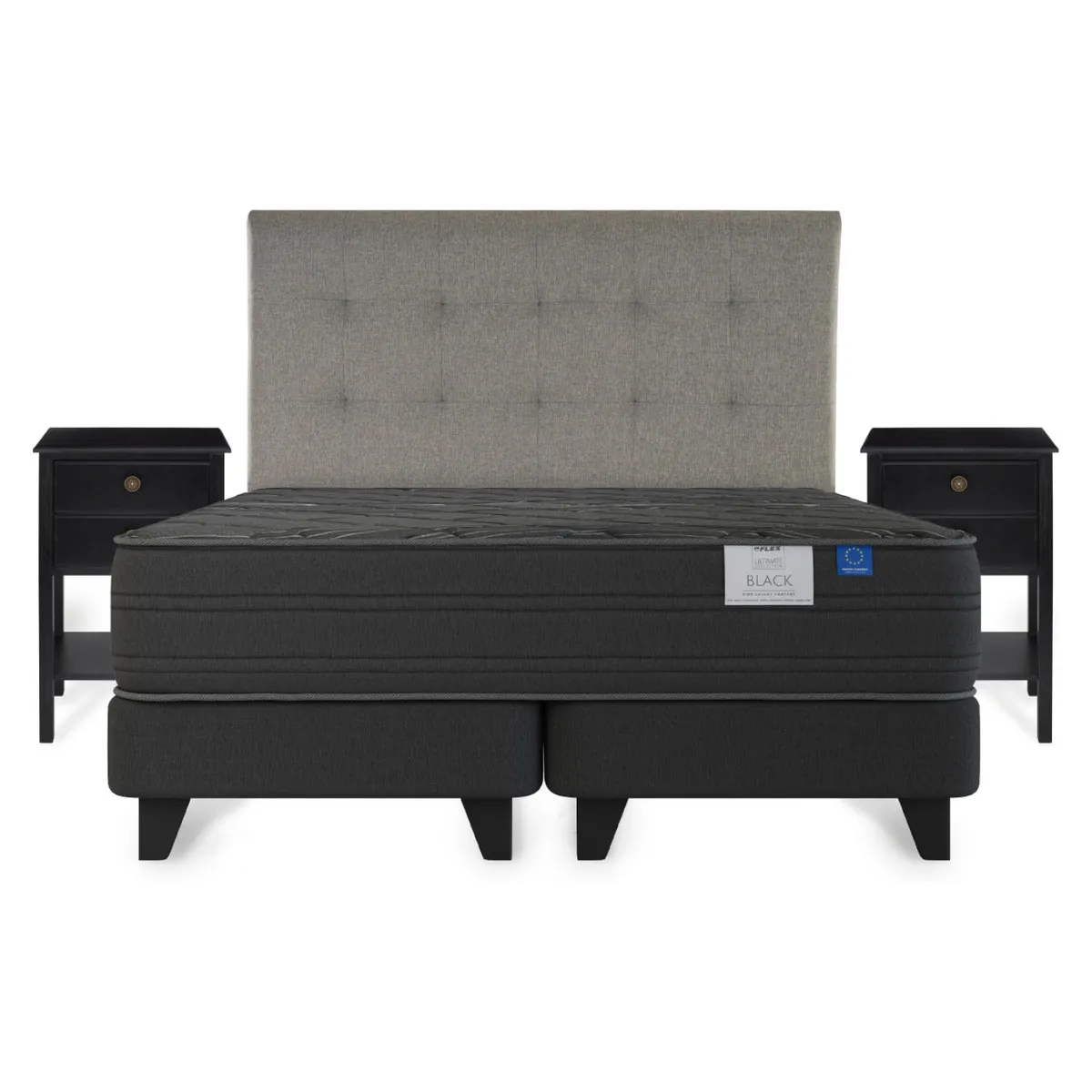 FLEX - Cama Europea Flex Black Super King Mueble + Respaldo Flex