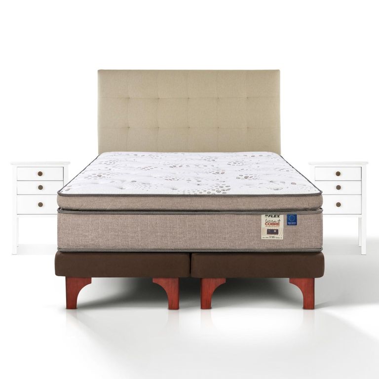 Cama Europea Terra Cobre 2 Plazas + Respaldo + 2 Veladores