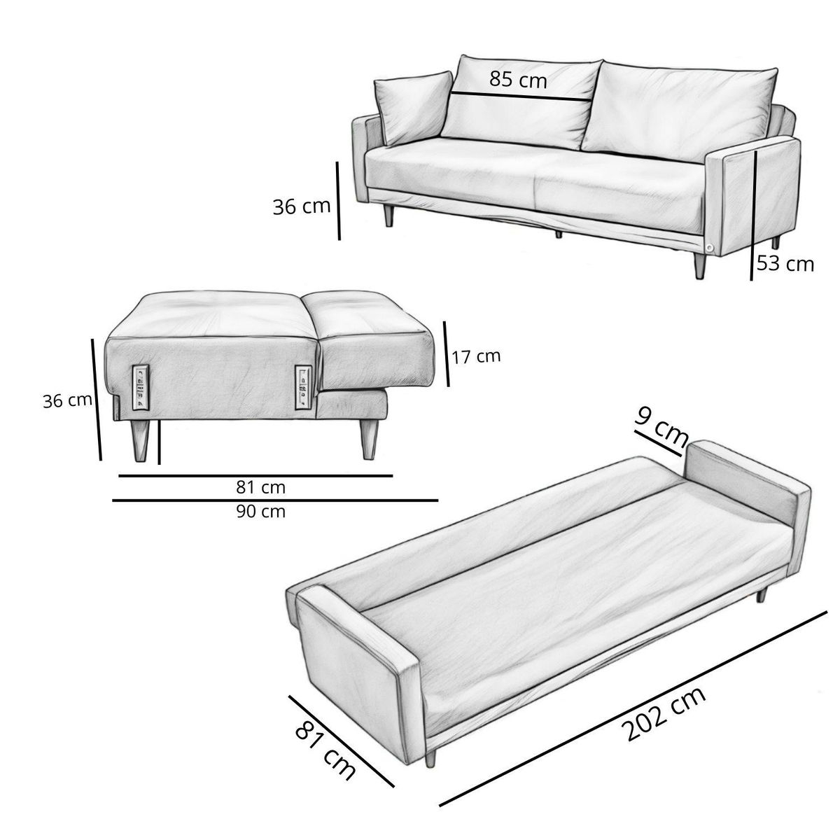 EL BARCO - Sofá Futón 3 Cuerpos Florida El Barco