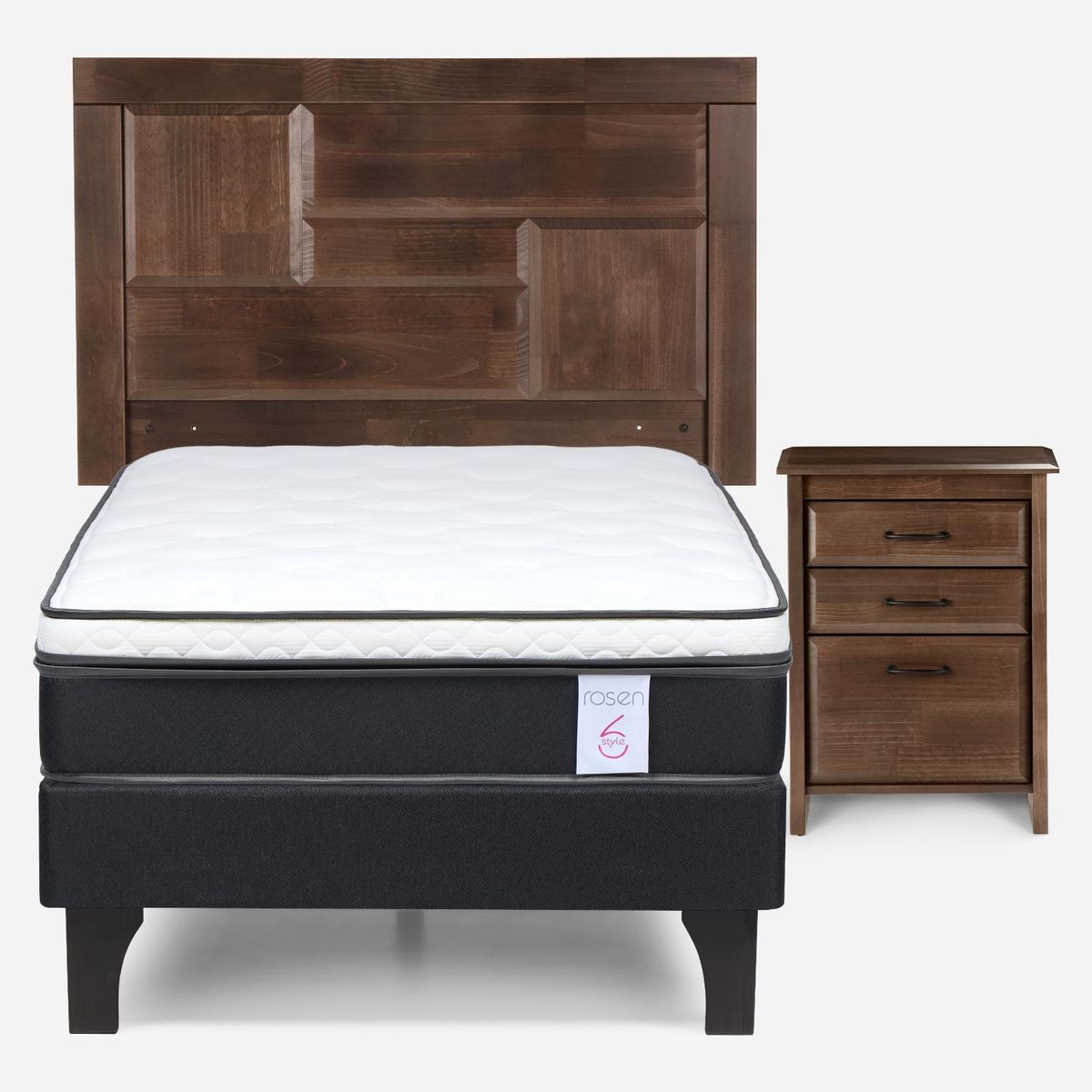 ROSEN - Cama Europea New Style 6 1.5 Plazas x 2.00 mt  + Respaldo + 1 Velador Rosen