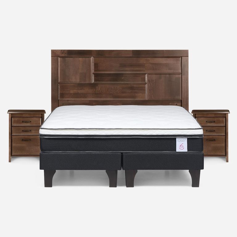 Cama Europea New Style 6 2 Plazas x 2.00 mt Base Dividida + Respaldo + 2 Veladores