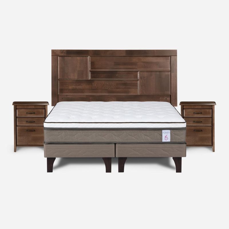 ROSEN - Cama Europea New Style 6 2 Plazas + Muebles Dolce Rosen