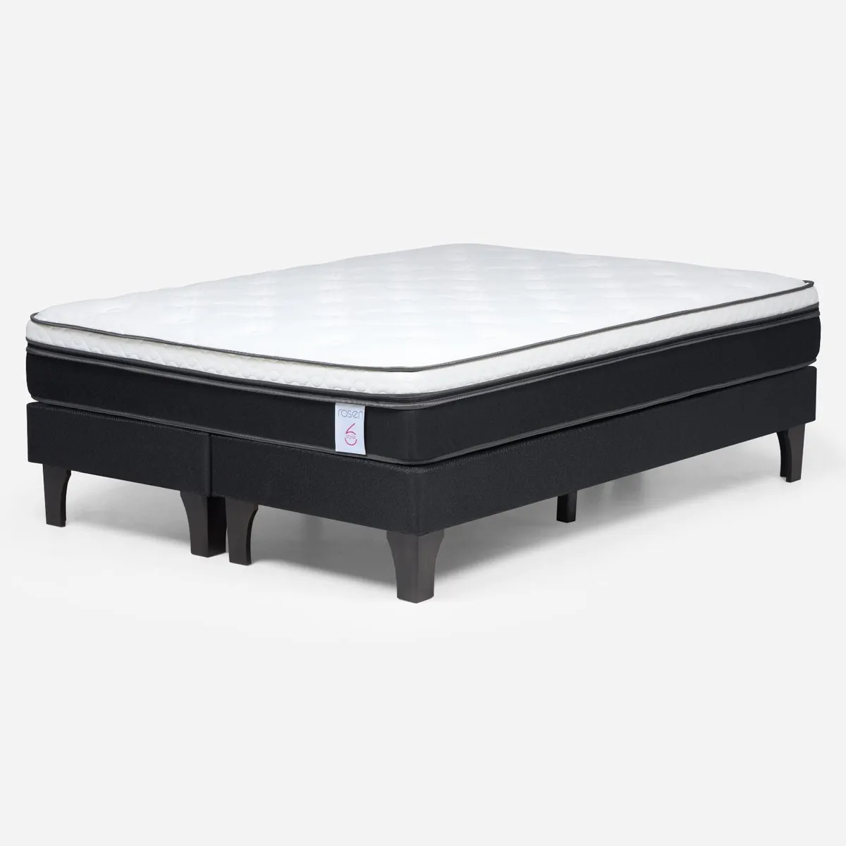 ROSEN - Cama Europea New Style 6 2 Plazas x 2.00 mt Base Dividida + Respaldo + 2 Veladores Rosen