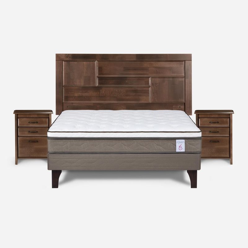 ROSEN - Cama Europea New Style 6 2 Plazas + Muebles Dolce Rosen