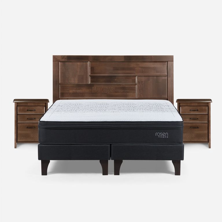 Cama Europea Tempo King x 2.00mt Base Dividida + Respaldo + 2 Veladores