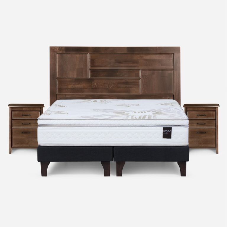 Cama Europea Art 4 2 Plazas X 2.00 CM Base Dividida + Respaldo + 2 Veladores