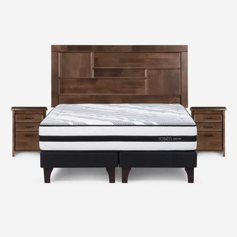Cama Europea Driven 2 Plazas x 2.00mt Base Dividida + Respaldo + 2 Veladores Dolce