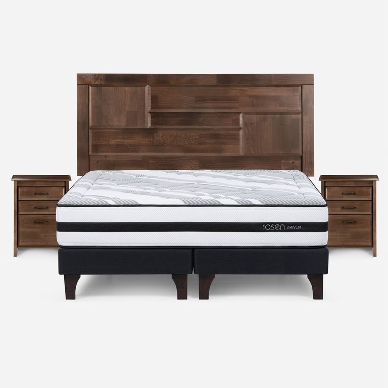 Cama Europea Driven King x 2.00mt Base Dividida + Respaldo + 2 Veladores