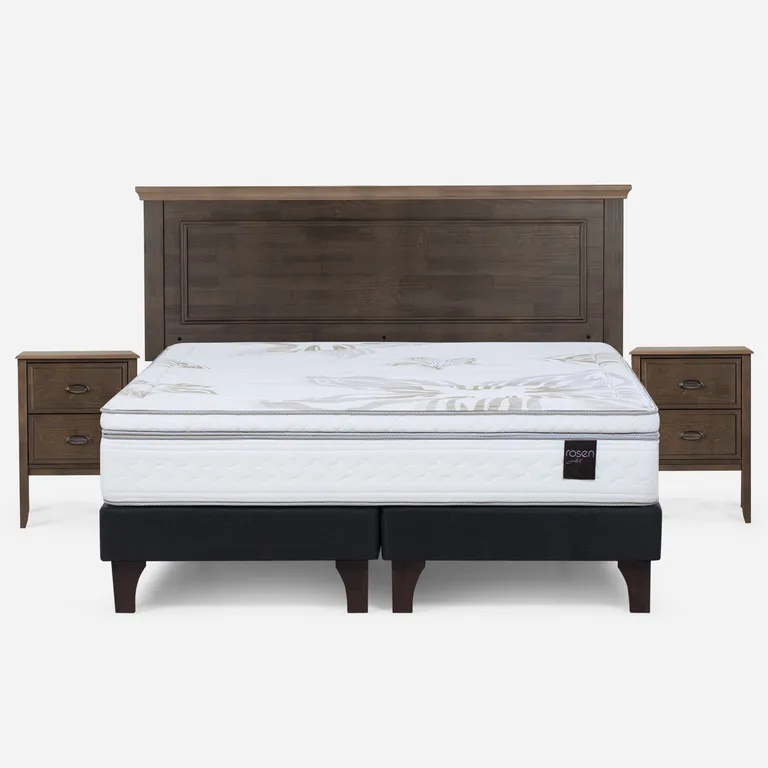 Cama Europea Art 4 King x 2.00mt Base Dividida + Respaldo + 2 Veladores