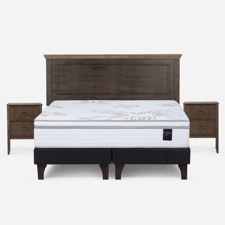 Cama Europea Art 4 2 Plazas X 2.00 CM Base Dividida + Respaldo + 2 Veladores