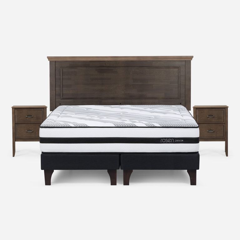 Cama Europea Driven 2 Plazas x 2.00mt Base Dividida + Respaldo + 2 Veladores