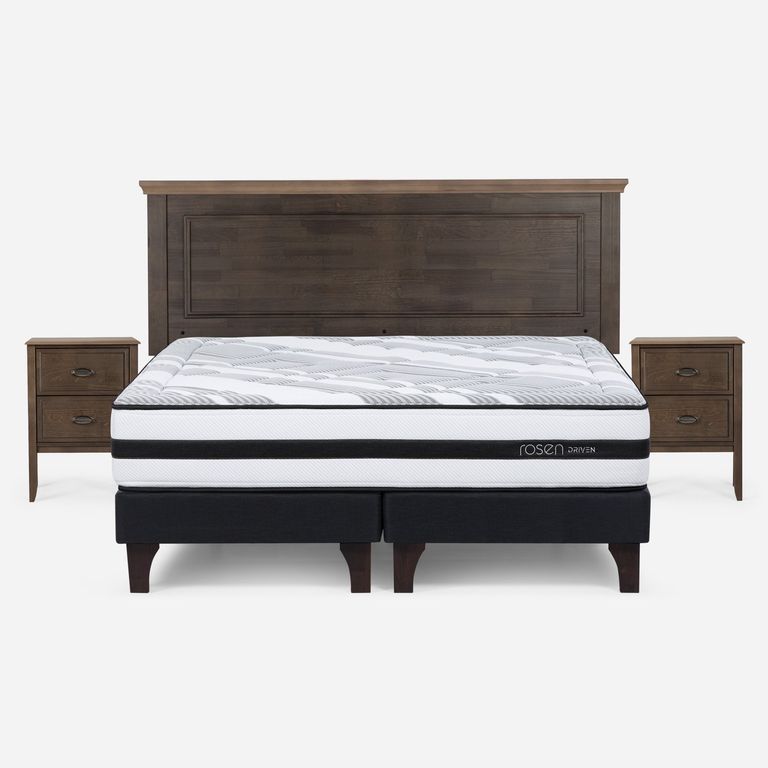 Cama Europea Driven King x 2.00mt Base Dividida + Respaldo + 2 Veladores