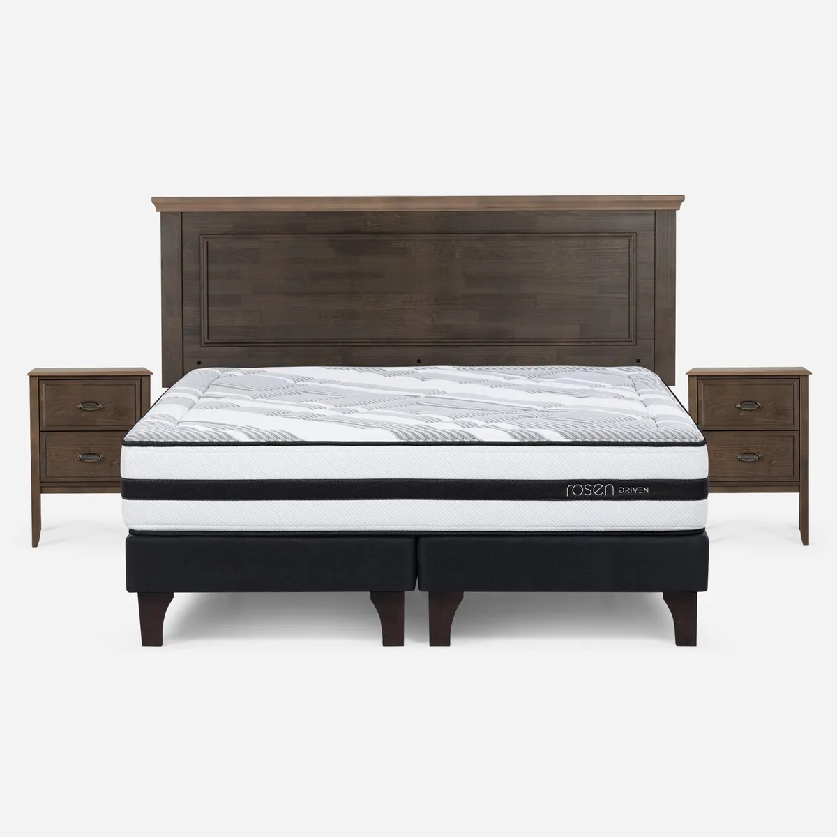 ROSEN - Cama Europea Driven King x 2.00mt Base Dividida + Respaldo + 2 Veladores Rosen