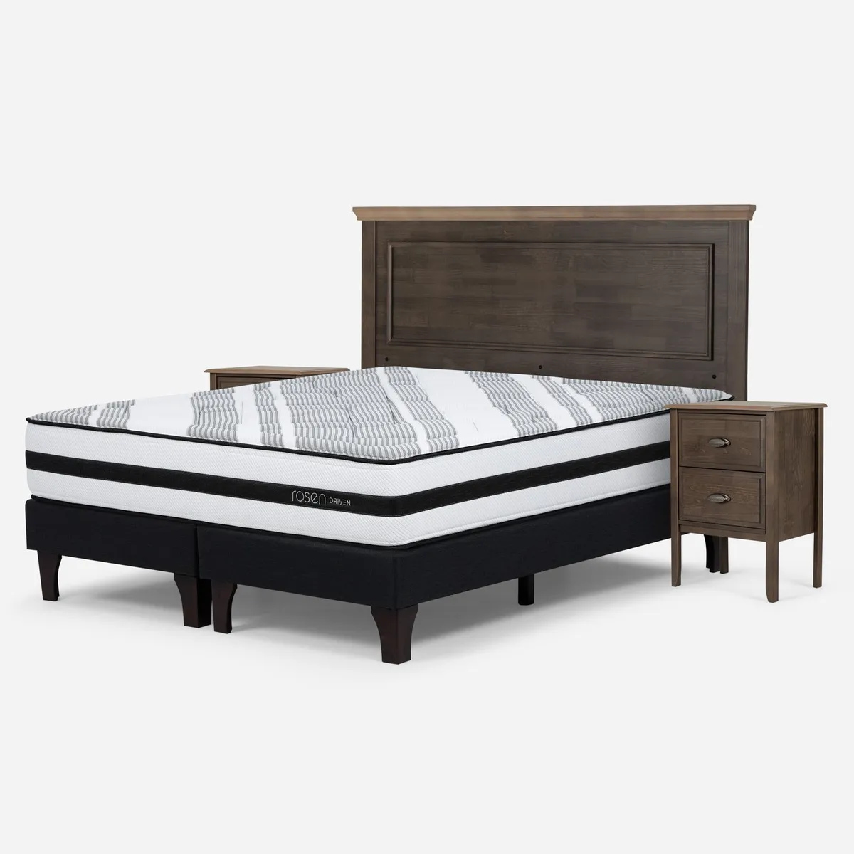 ROSEN - Cama Europea Driven King x 2.00mt Base Dividida + Respaldo + 2 Veladores Rosen