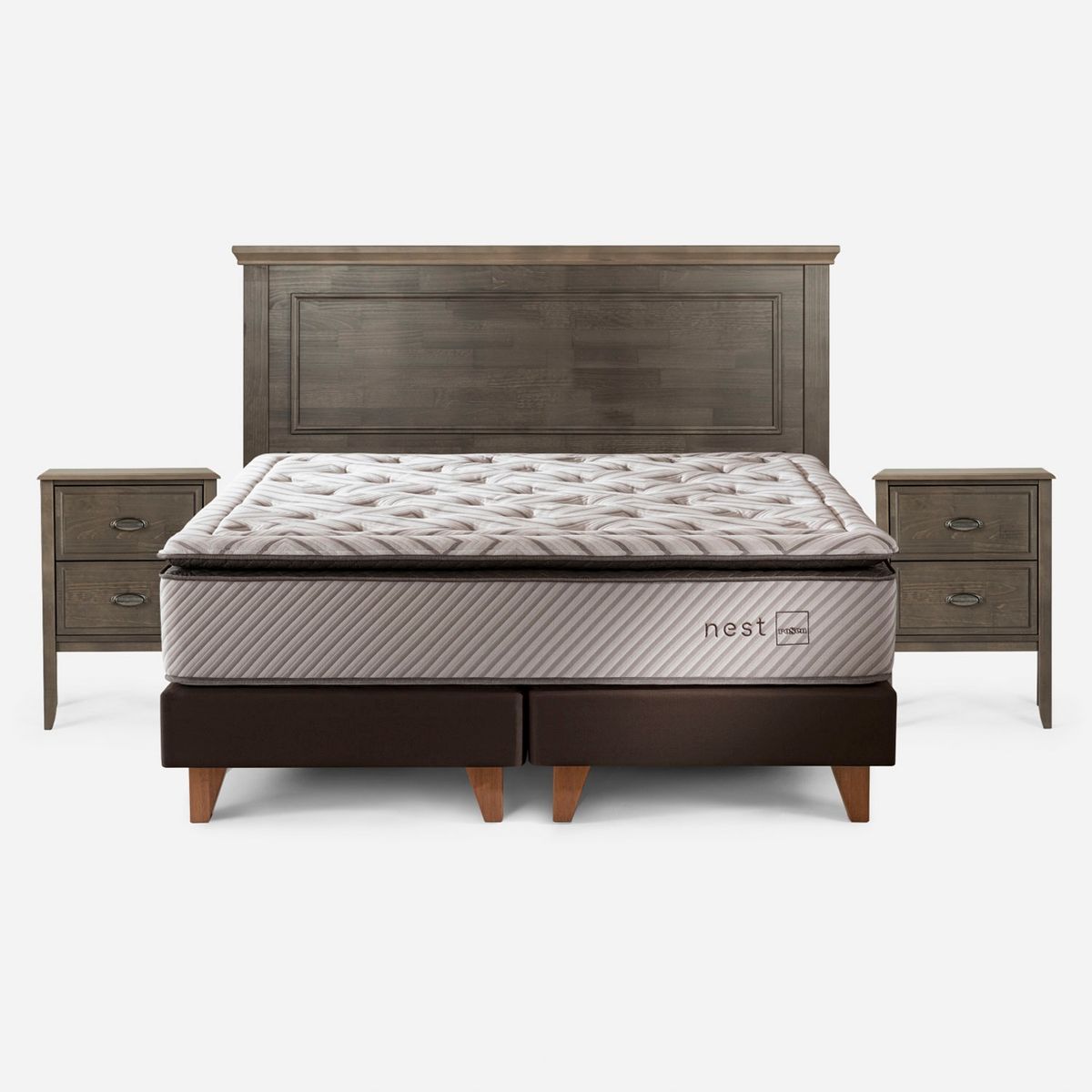 ROSEN - Cama Europea Nest King x 2.00mt Base Dividida + Respaldo + 2 Veladores Rosen