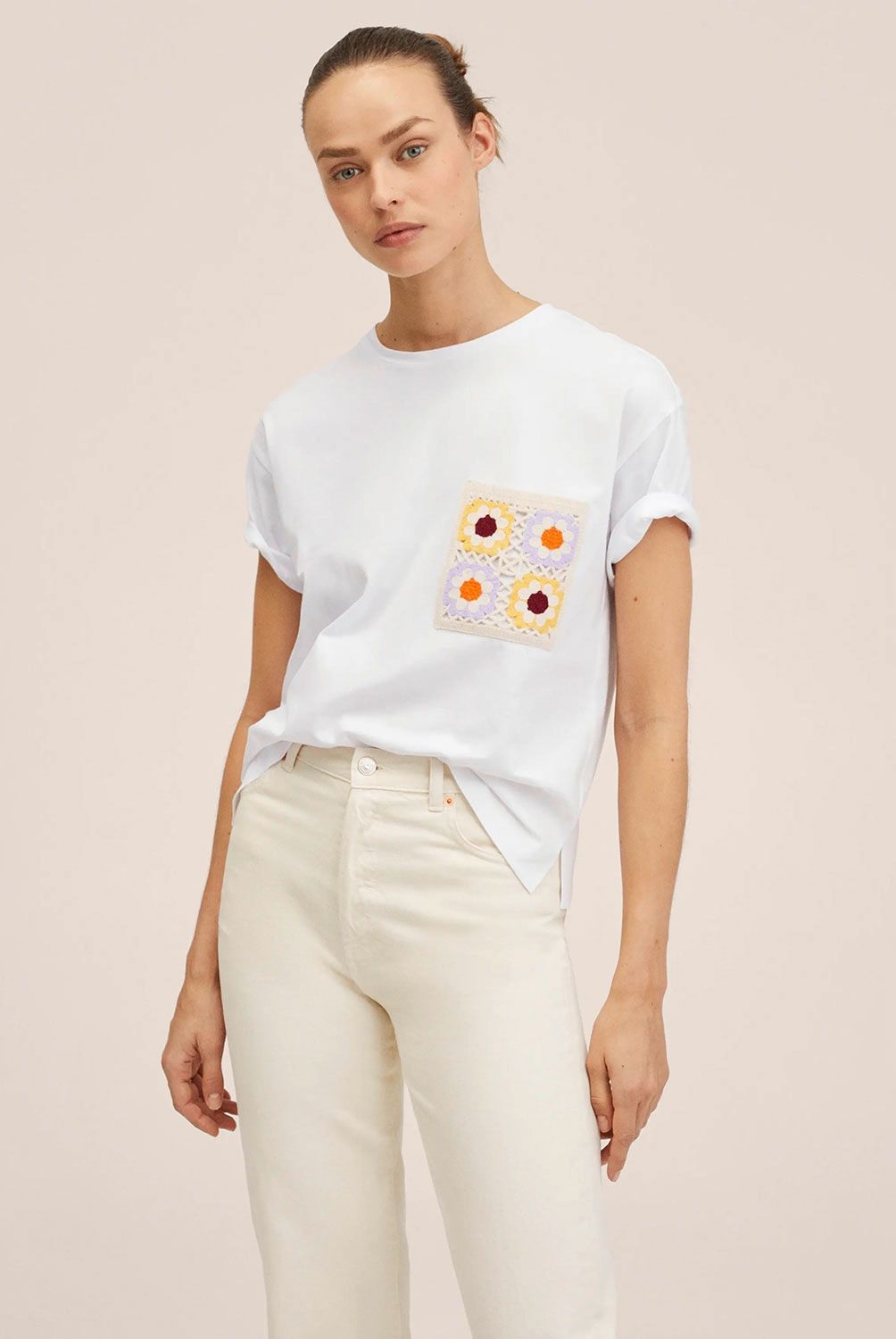 MANGO - Mango Polera Algodón Detalle Bordado Vigo Mujer