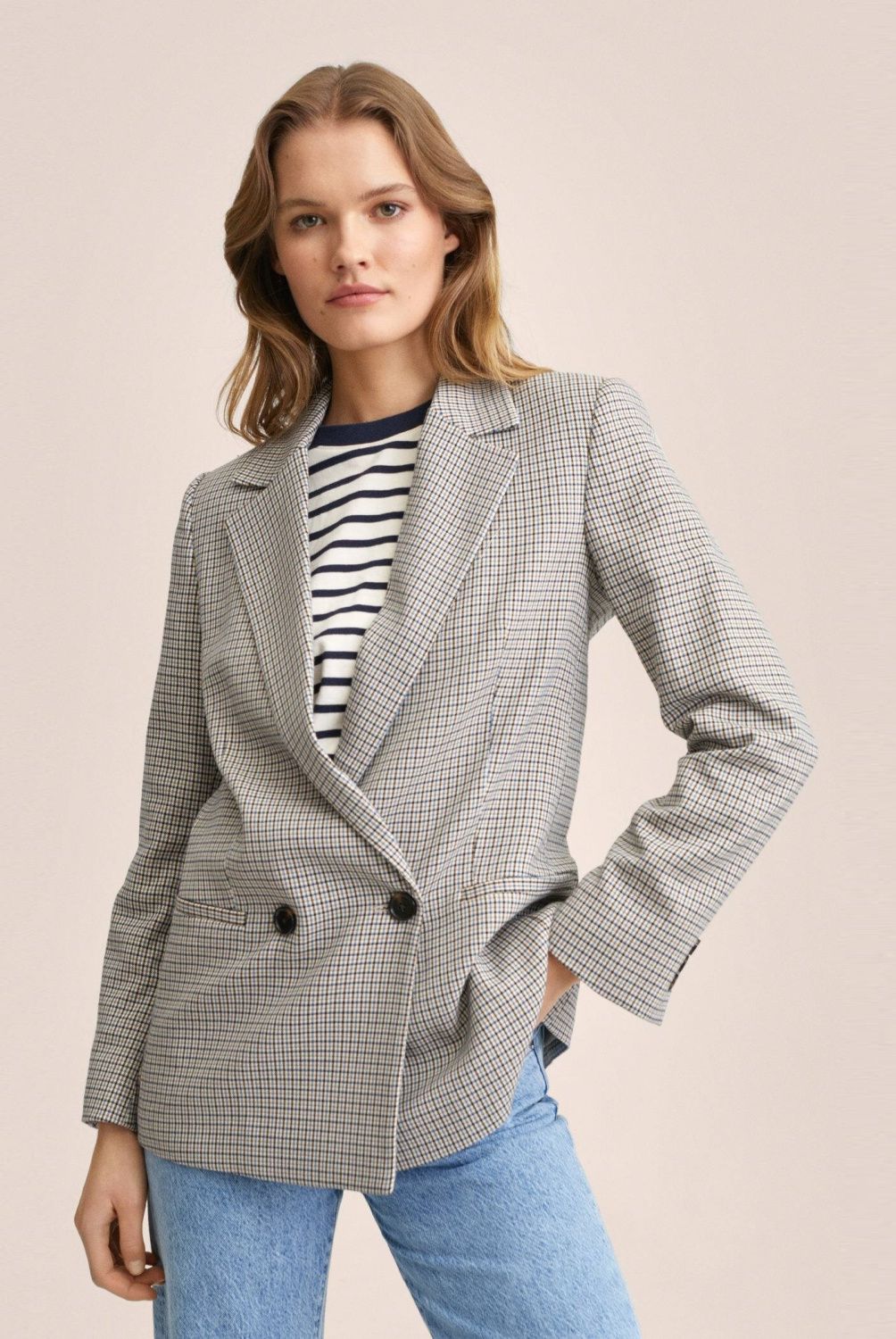 MANGO - Mango Blazer Doble Botonadura Cuadros Charlott Mujer
