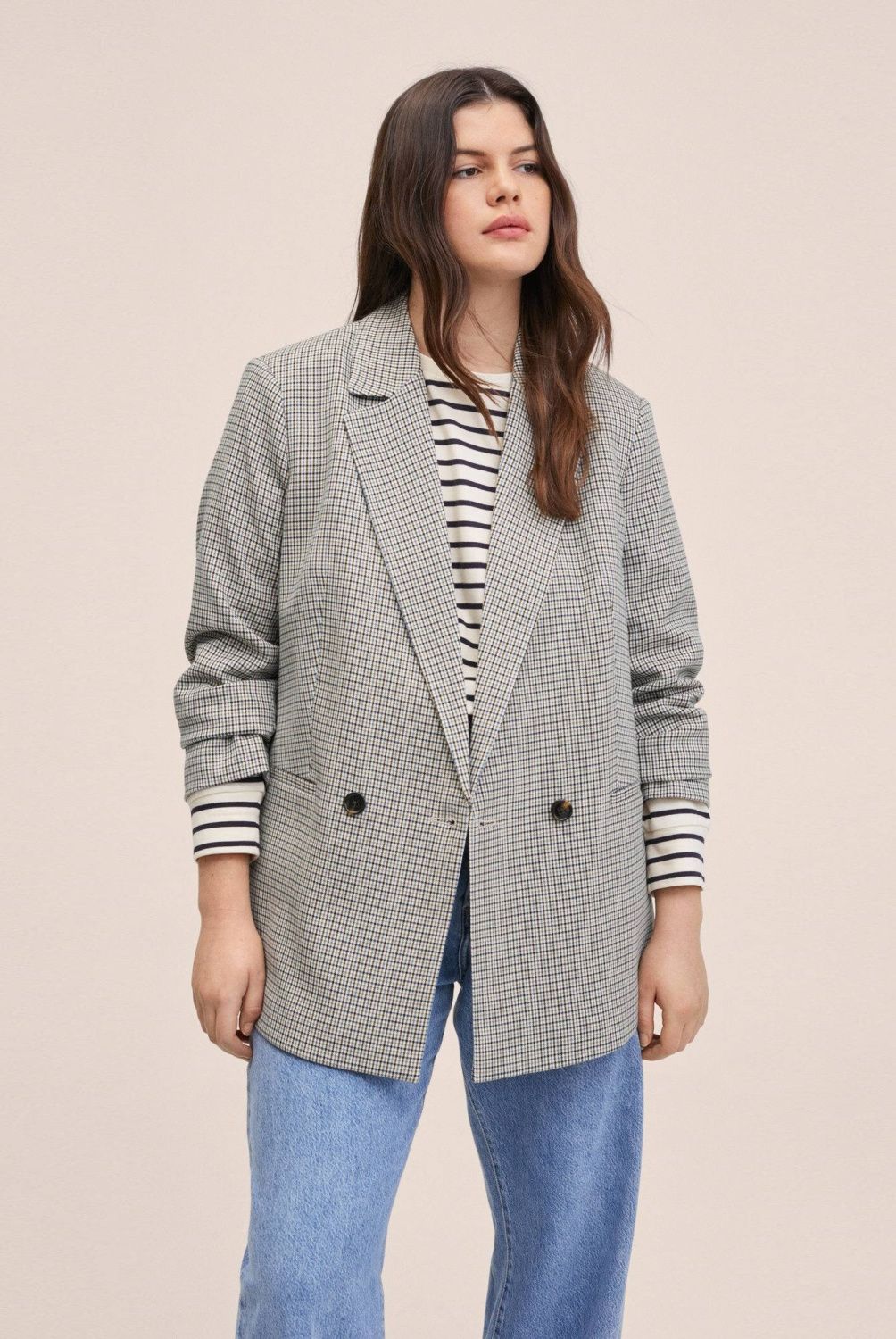 MANGO - Mango Blazer Doble Botonadura Cuadros Charlott Mujer