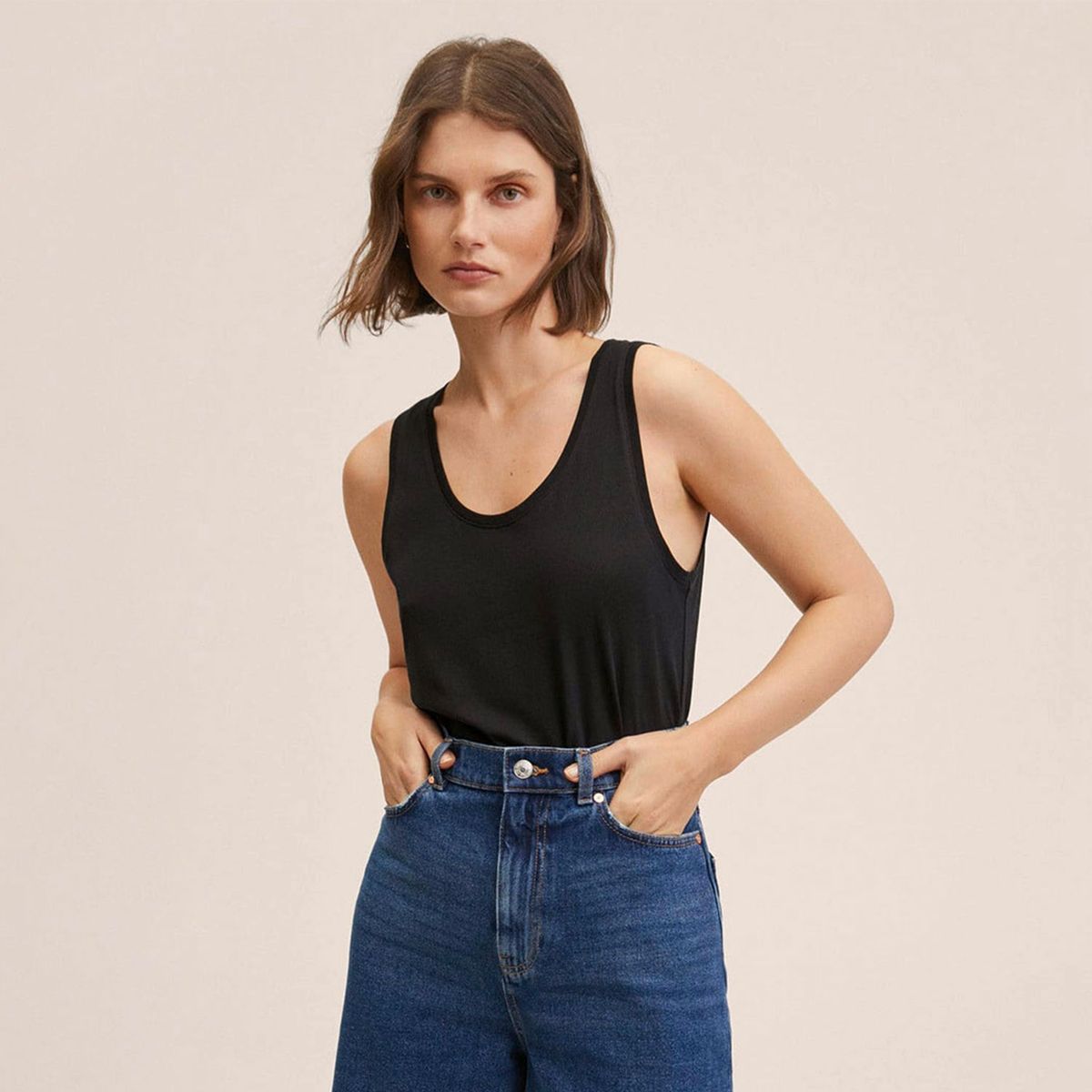 MANGO - Mango Crop Top Algodón Básico Seo Mujer