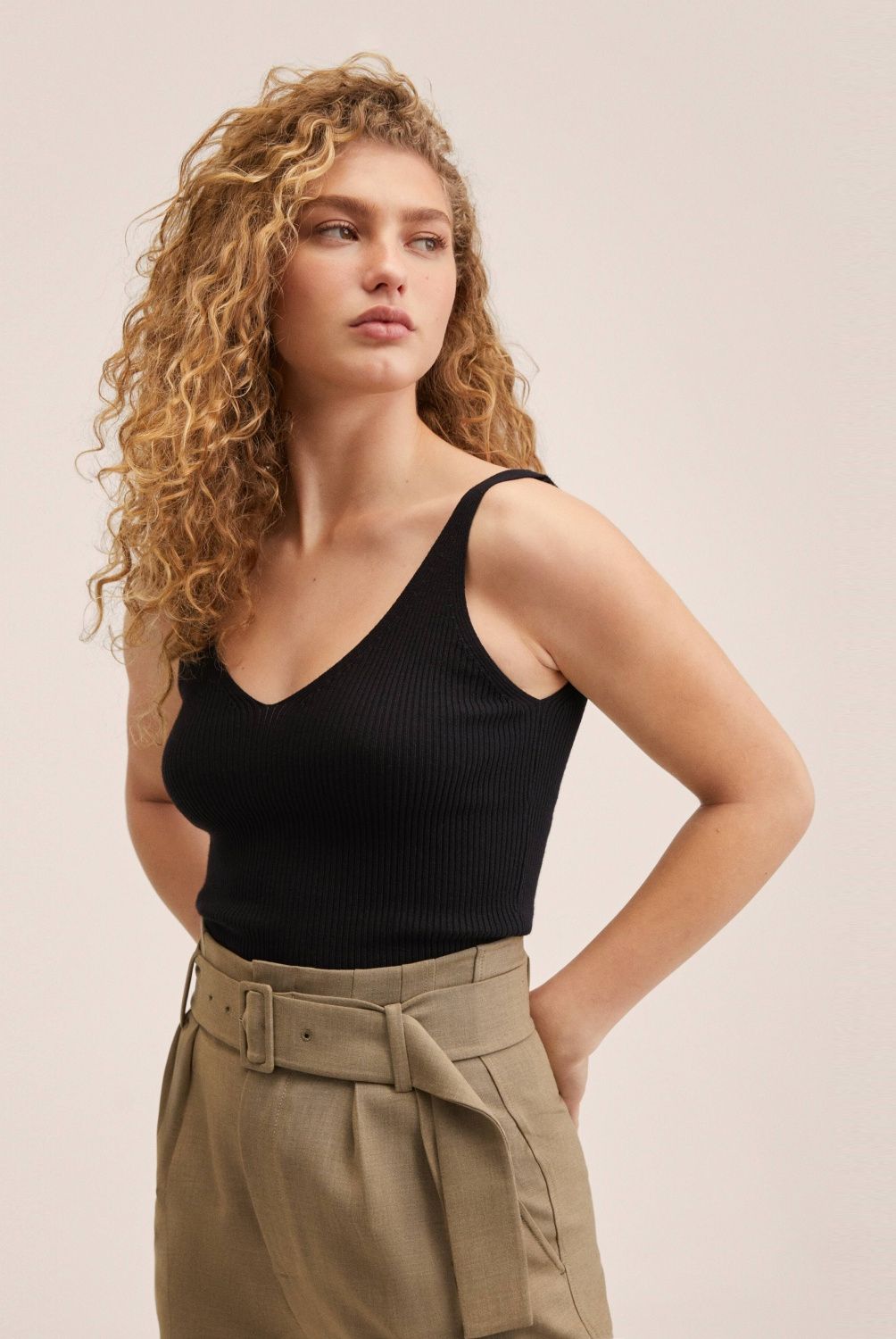 MANGO - Mango Crop Top Punto Canalé Gimnasti Mujer