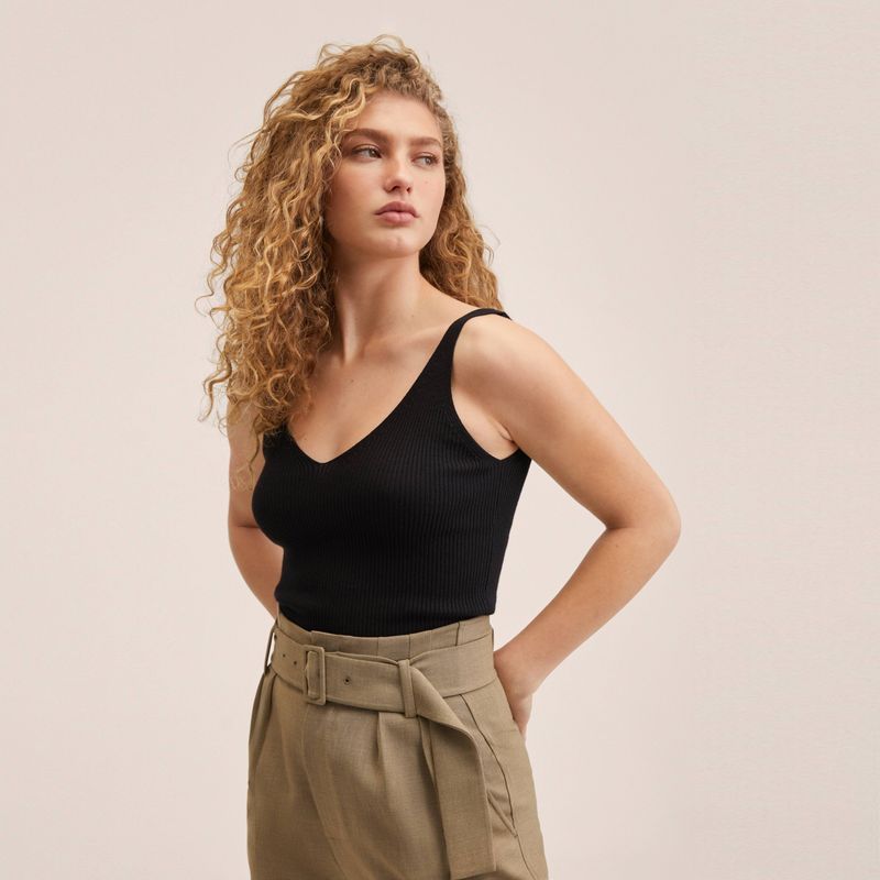 MANGO - Mango Crop Top Punto Canalé Gimnasti Mujer