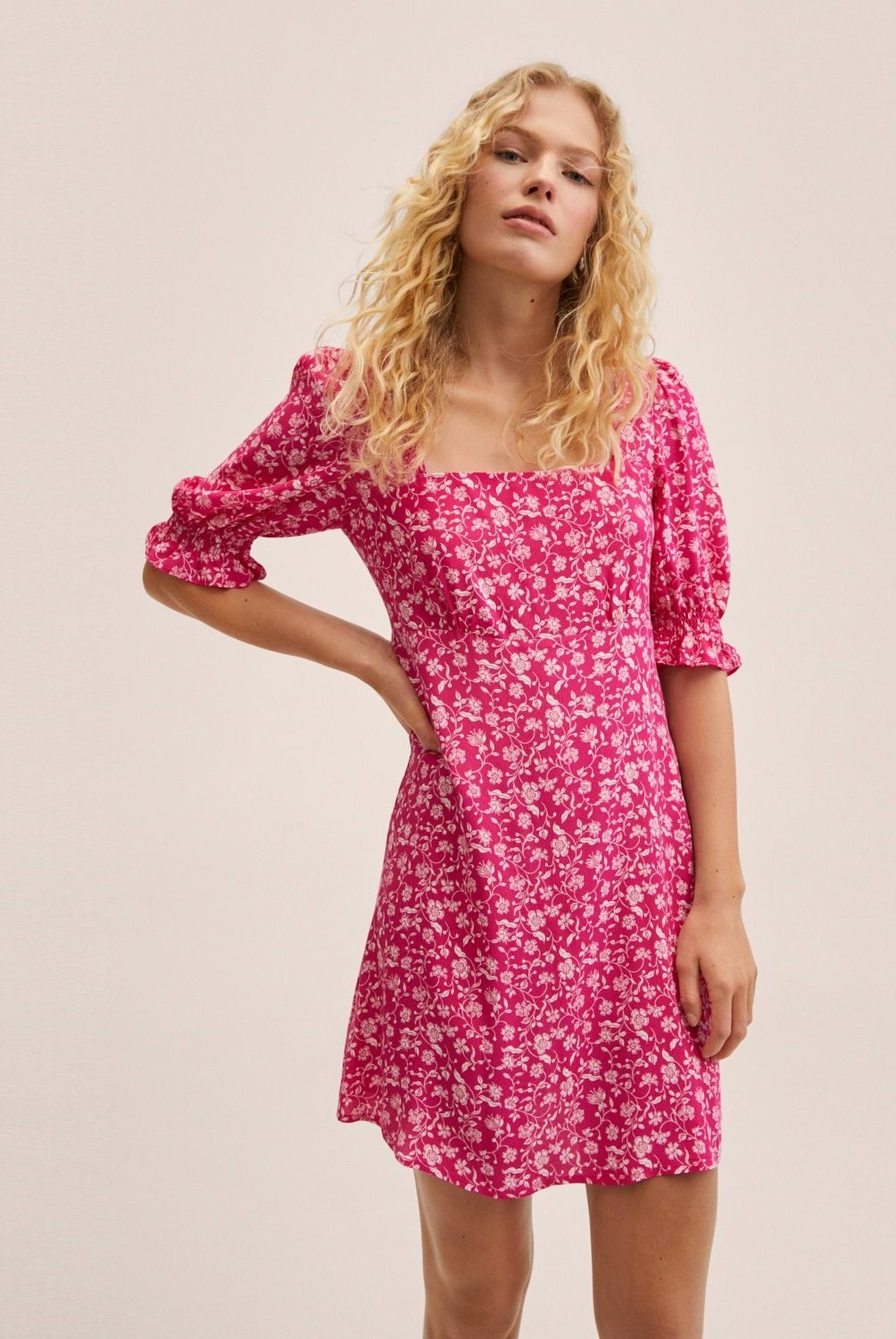 MANGO - Vestido Estampado Manga Abullonada Solange Mujer Mango