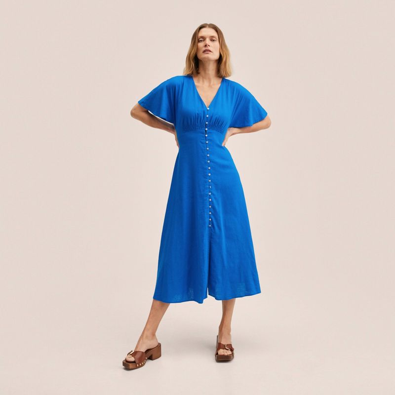 MANGO - Mango Vestido Lino Botones Red Mujer