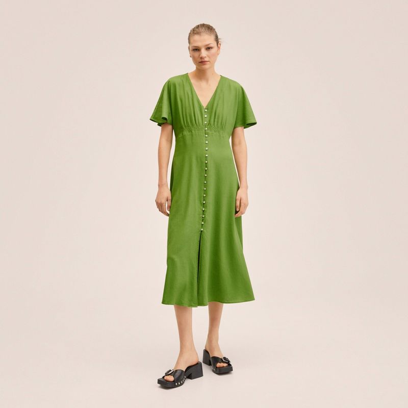 MANGO - Mango Vestido Lino Botones Red Mujer