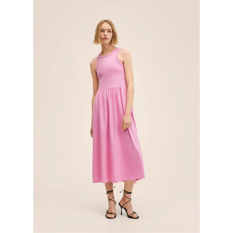 MANGO - Vestido Combinado Algodón Sando Mujer Mango