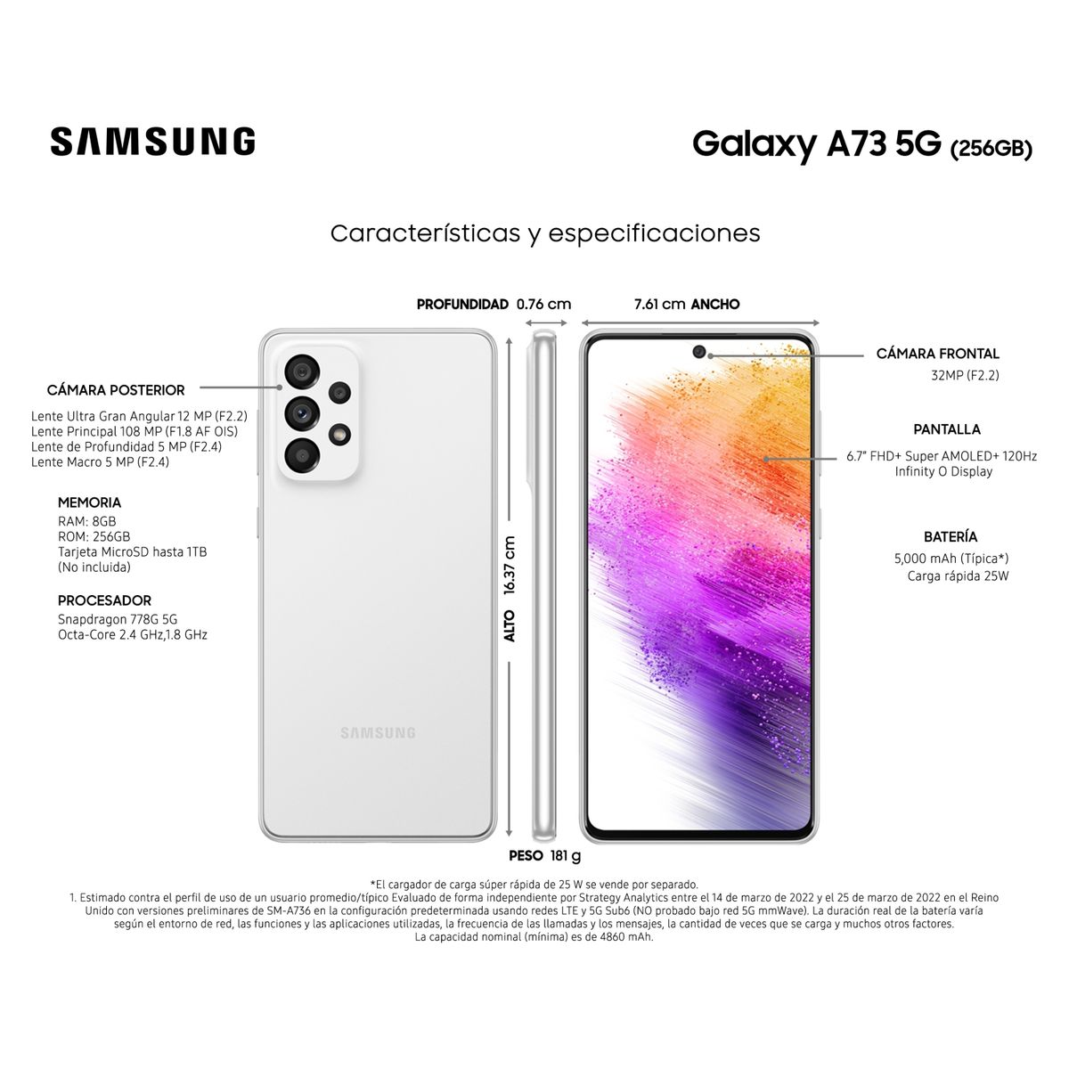 SAMSUNG - Celular Smartphone Samsung Galaxy A73 5G 256 GB