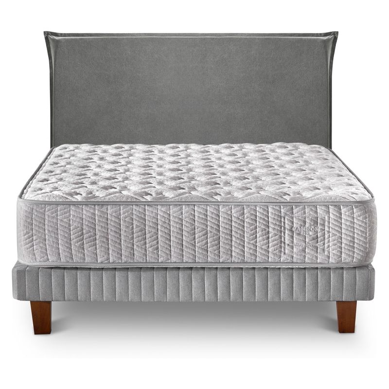 CANNON - Cama Europea Cotton 2 Plazas Cannon Home + Respaldo Gris;set dormitorio