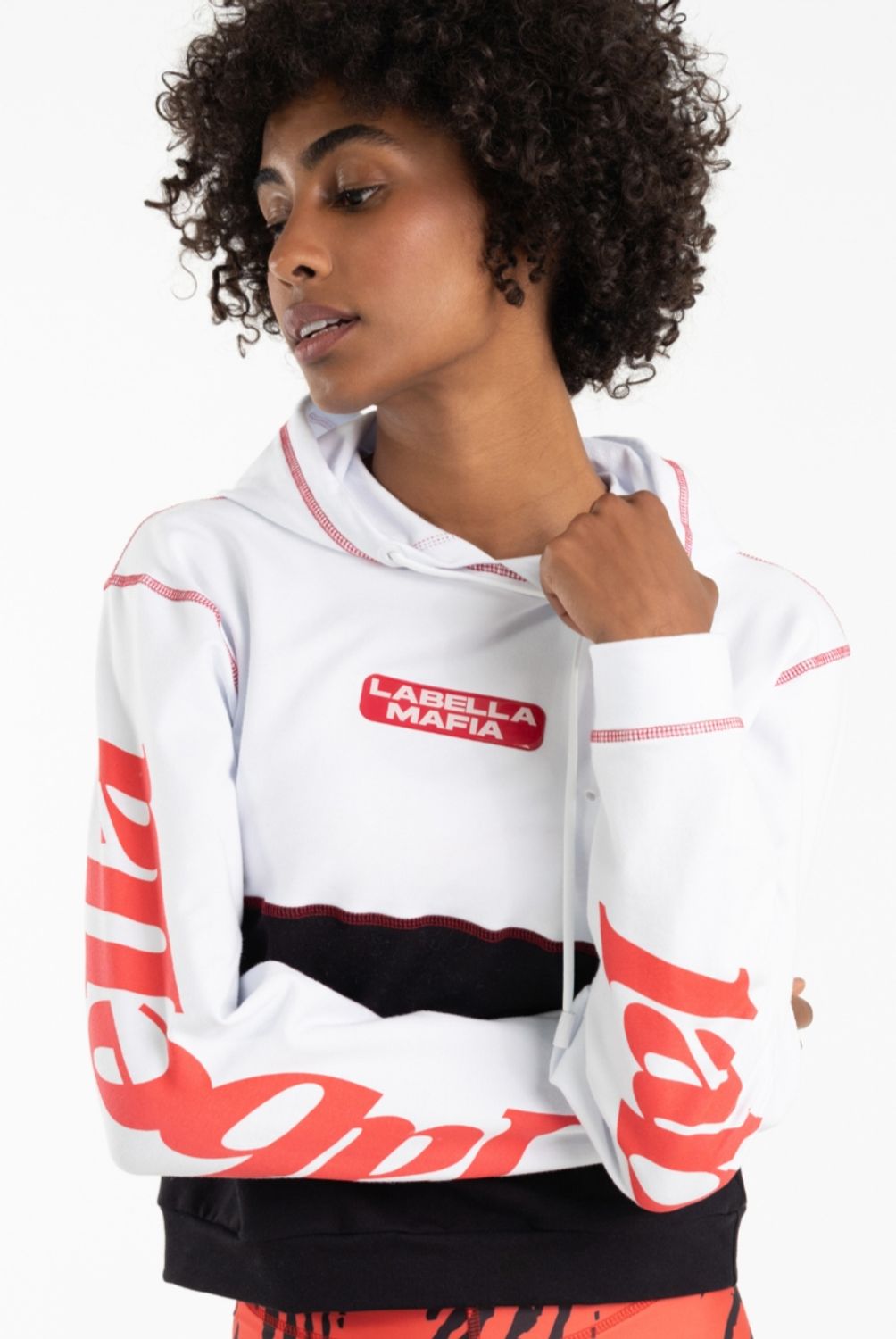 LABELLAMAFIA - Poleron Negro con Blanco y Letras Naranja