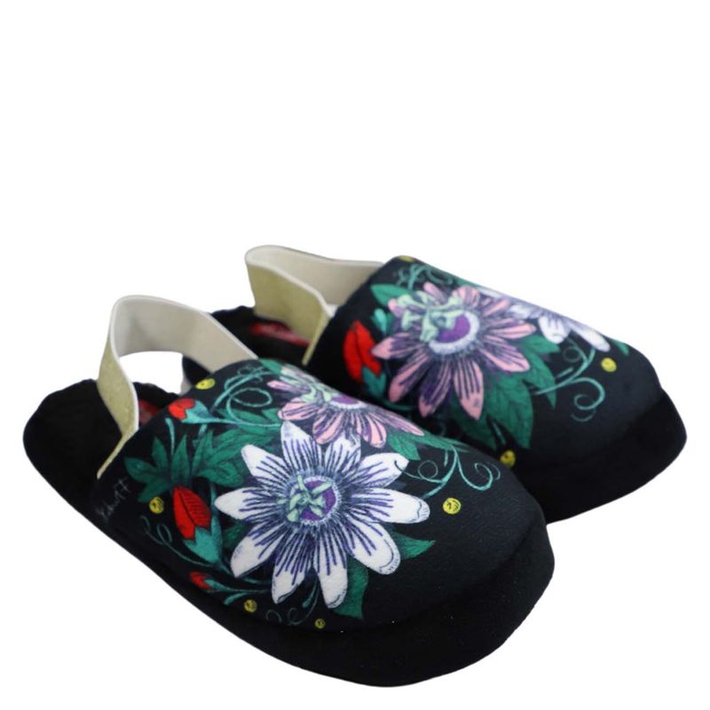 CELEBRITY ICONS - Pantufla Mujer Frida Kahlo Flores Negro Celebrity
