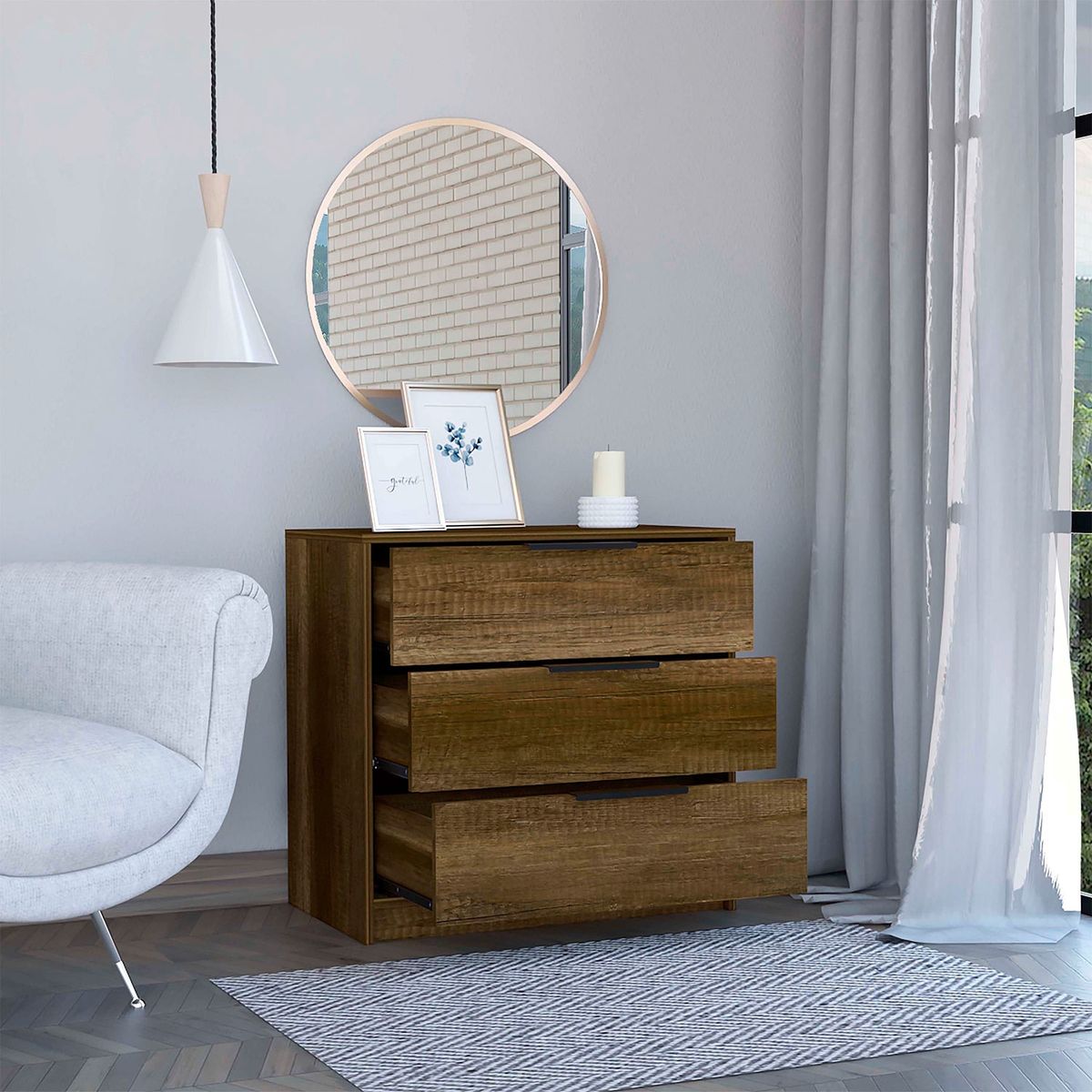 TUHOME - Cómoda Kaia 3 Cajones Caramelo Wengue Tuhome