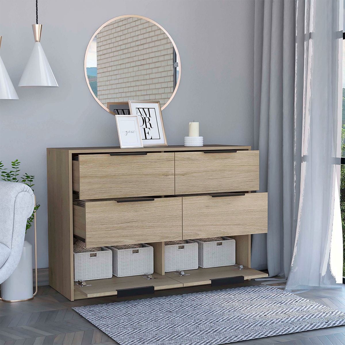 TUHOME - Cómoda Kaia 4 Cajones 2 Puertas Rov Blanco Marquez Tuhome