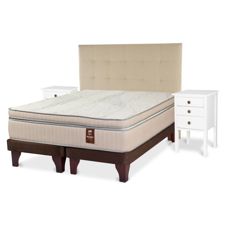 FLEX Cama Europea Maximo Cobre King x 2.00mt Base Dividida + Respaldo + 2 Veladores