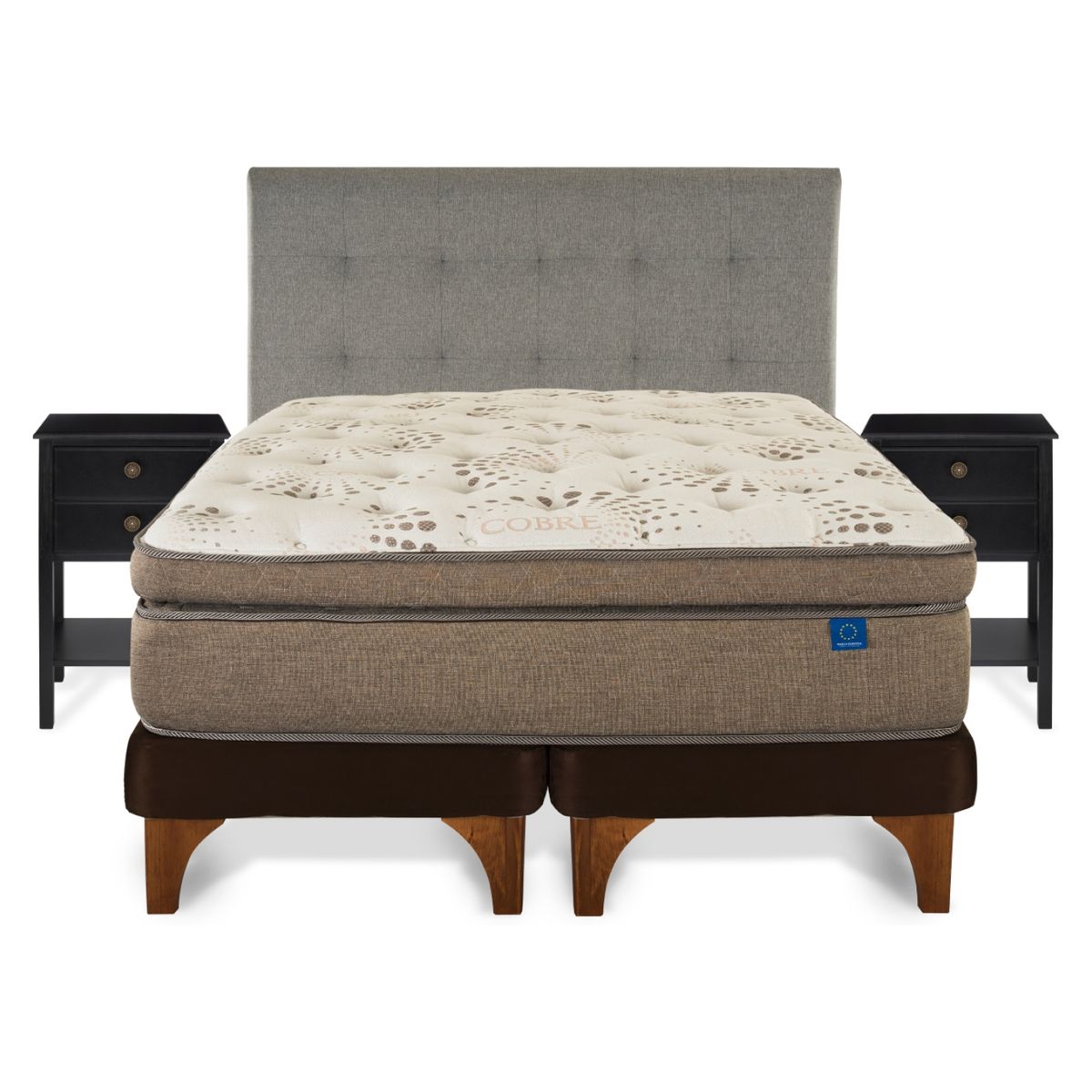 FLEX - Cama Terra Cobre Flex 2 Plazas + Respaldo Design + Velador Rover Flex