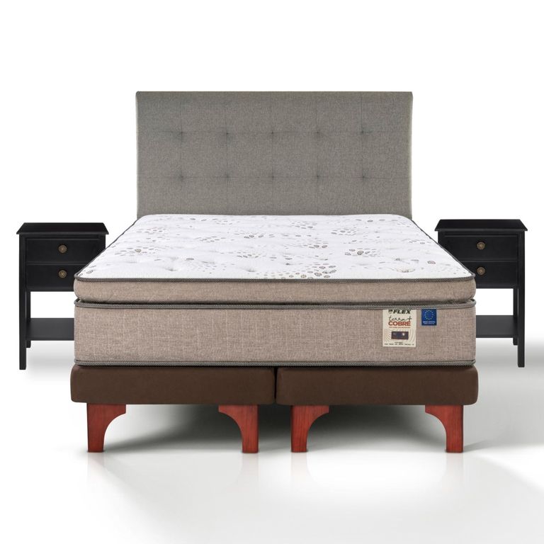 Cama Europea Terra Cobre King + Respaldo + 2 Veladores