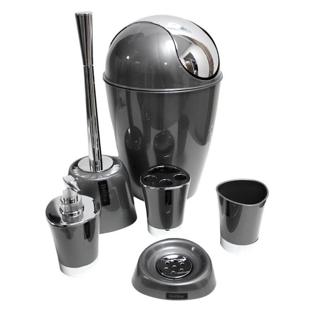 BATHLUX - Set 6 Accesorios de Baño Gris Oscuro