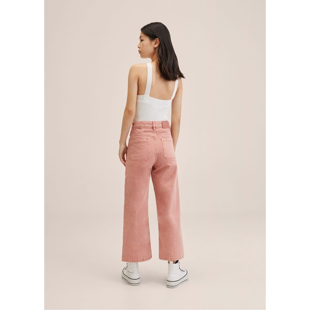 MANGO TEEN - Mango Teens Jeans Wideleg Crop Tiro Medio Brooklyn Mujer