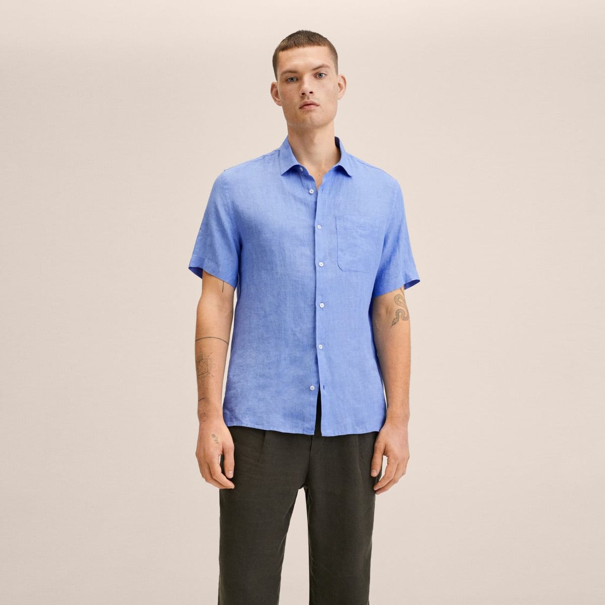 MANGO MAN - Camisa Lino Manga Corta Hombre Mango Man