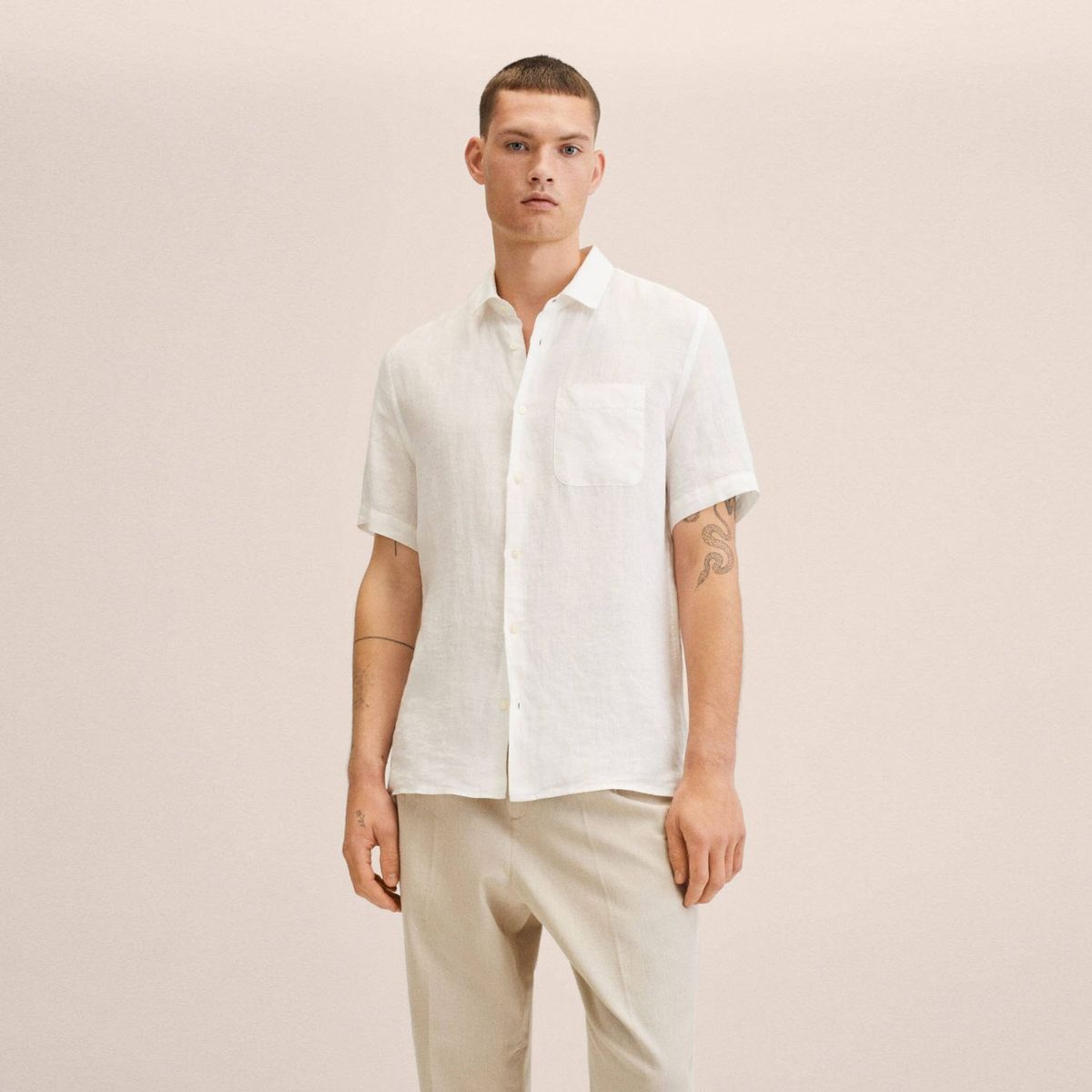 MANGO MAN - Camisa Lino Manga Corta Hombre Mango Man