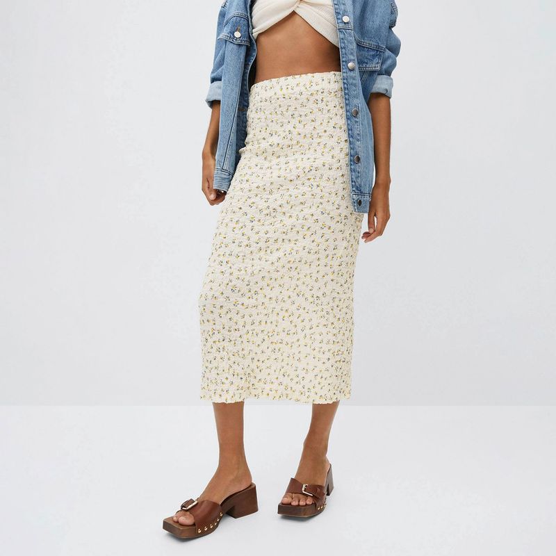 MANGO - Falda Midi Algodón Textura Brinda Mujer Mango
