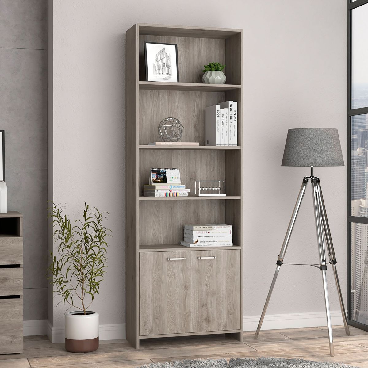 TUHOME - Biblioteca Lisa 1.80 Puertas Ceniza Tuhome