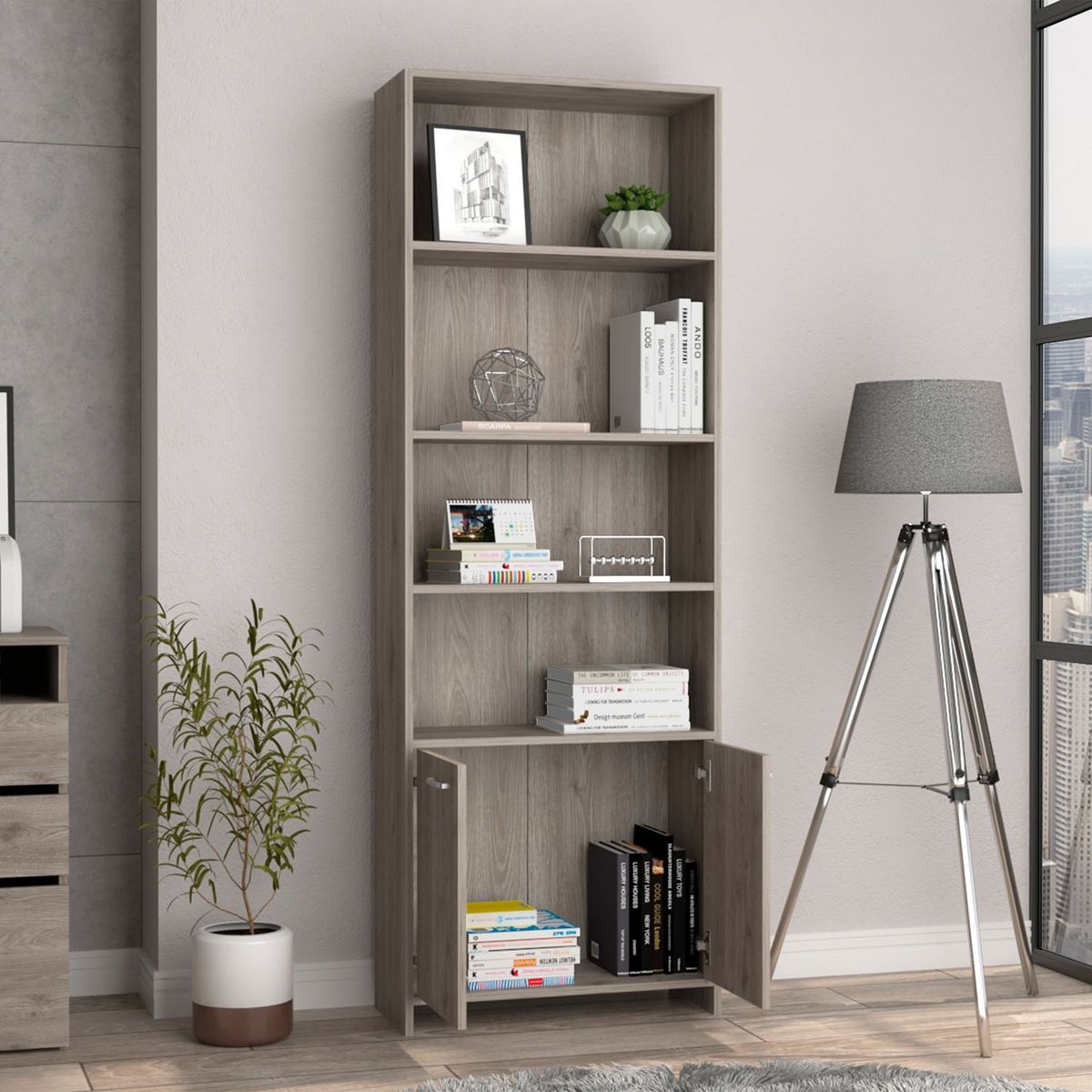 TUHOME - Biblioteca Lisa 1.80 Puertas Ceniza Tuhome