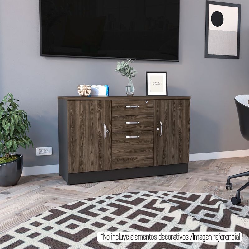 TUHOME - Gabinete Home Office 3 Cajones 2 Puertas Tuhome