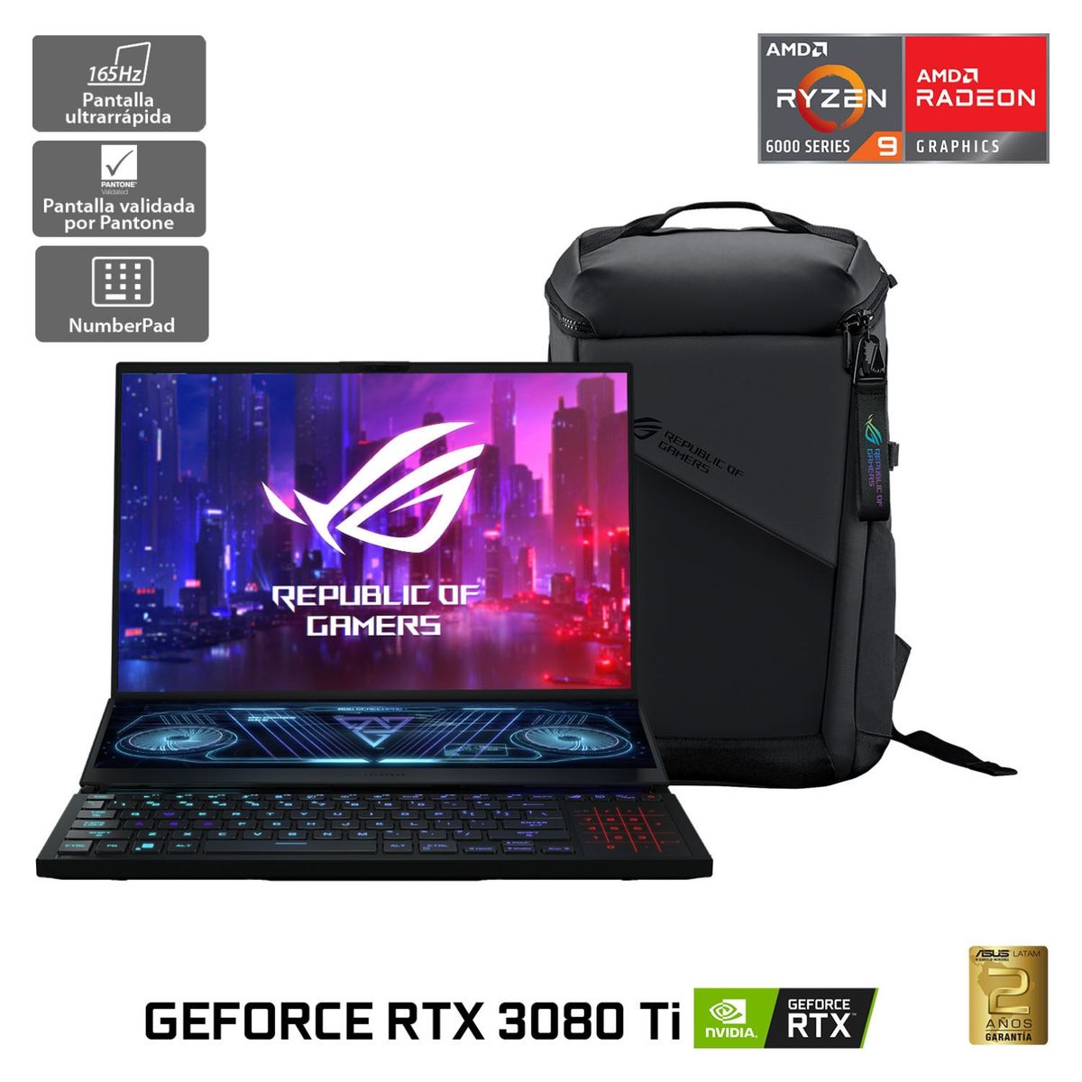 ASUS - Notebook Asus ROG Zephyrus Duo 16 GX650RX-LO220W AMD Ryzen 9 NVIDIA GeForce RTX 3080 Ti 64GB RAM 2TB SSD 16" 165Hz